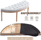 chairus 55" Button Tufted Semi-Circle Dining Bench Linen Halfmoon Entryway - Image 7
