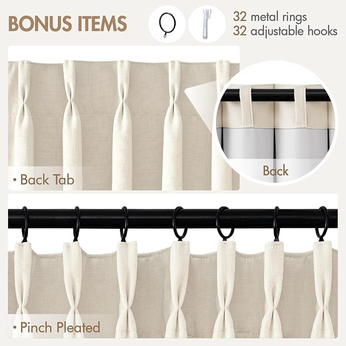 MIULEE Pinch Pleated 100% Blackout Curtains 40"x100" Long Birch 4 Panel Set | - Image 9