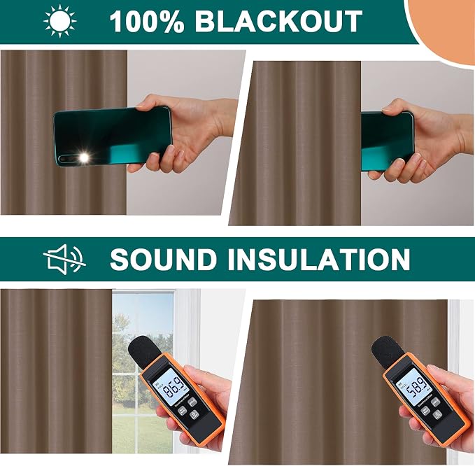 Diraysid 100% Blackout Curtains Cappuccino Linen Curtains - Image 4