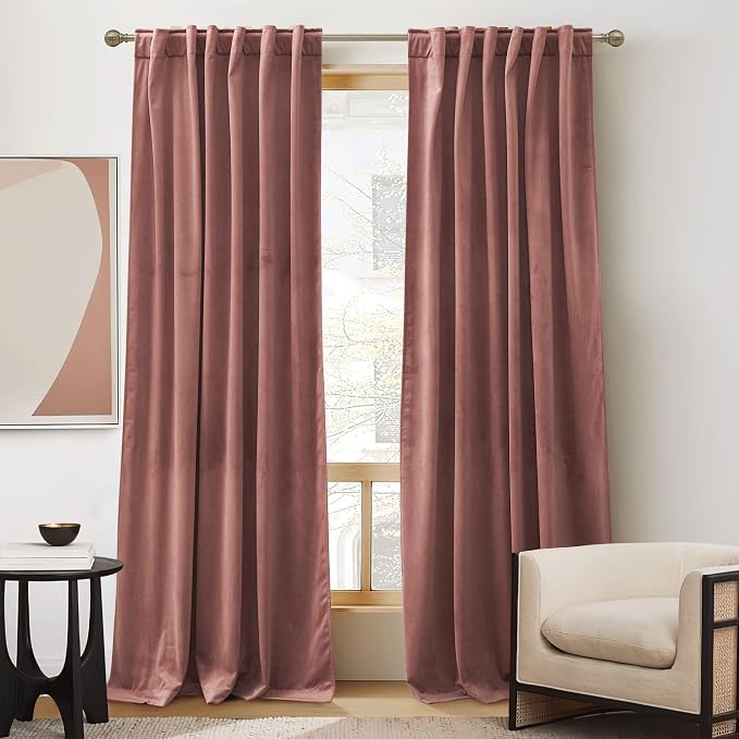 RYB HOME Wild Rose Velvet Curtains 84 inches by RYBHOME