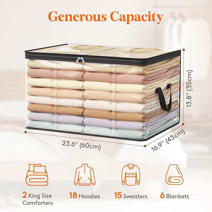 Lifewit 4 Pack Clear Clothes Storage Bags, 90L Plastic Blanket Vinyl Foldable - Image 4
