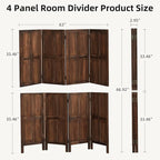 Wood 4 Panel Room Divider, 5.6Ft Detachable Folding Privacy Screen - Image 9