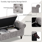 SOFTHION 67" Storage Bench for Bedroom, Chenille Upholstered, Light Grey | King - Image 4