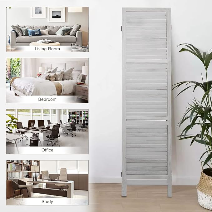 Room Divider with Shelves, 5 Panel Grey Privacy Screen | Partition Room - Image 7