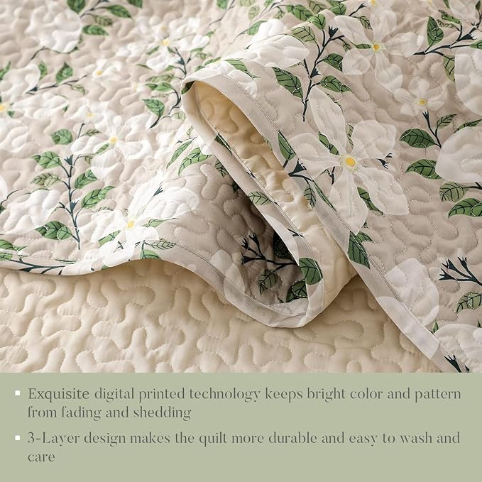 Whale Flotilla Patchwork Quilt King Size, Extra Soft Floral Leaf Bedspreads | - Image 6