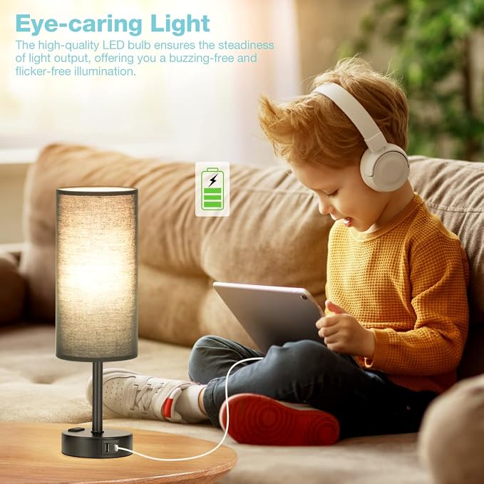 Black Bedside Lamp for Bedroom, Dimmable Touch, USB A+C, AC Outlet | 3-Way - Image 4