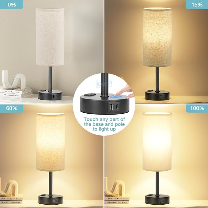 Beige Touch Table Lamp for Bedroom - Image 2