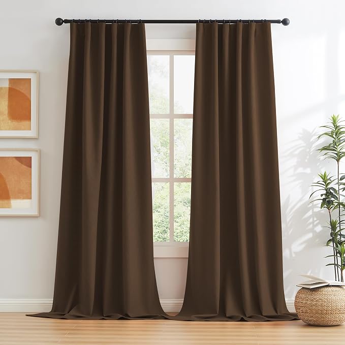 Brown Linen Textured Blackout Curtains 108 Inches Long - Image 2