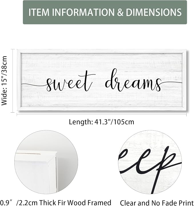 Sweet Dreams Wall Decor Above Bed 41.3''×15'' Large Farmhouse Wall Decor - Image 2