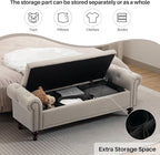 SOFTHION 58.1" Storage Bench for Bedroom, Linen Upholstered, Light Brown | End - Image 3