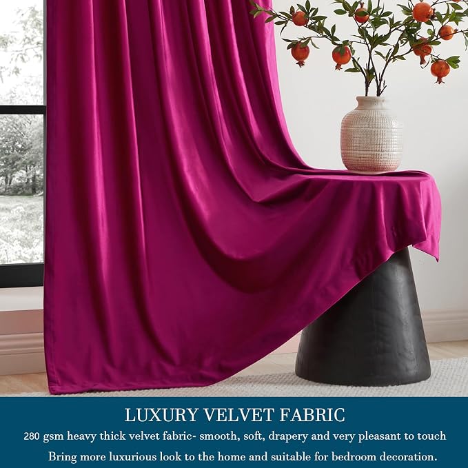 PRIMROSE Hot Pink Velvet Curtains 63 inch Long - Image 3