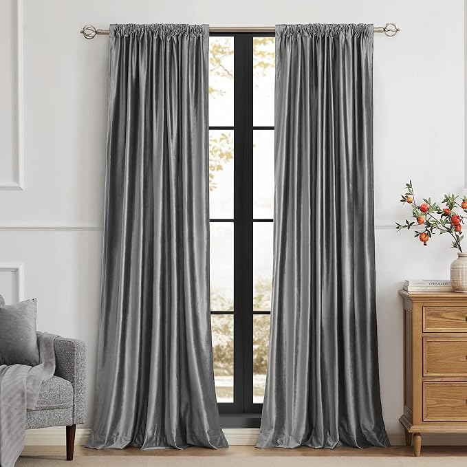 PRIMROSE Dark Grey Velvet Curtains 90 inch Long - Image 3