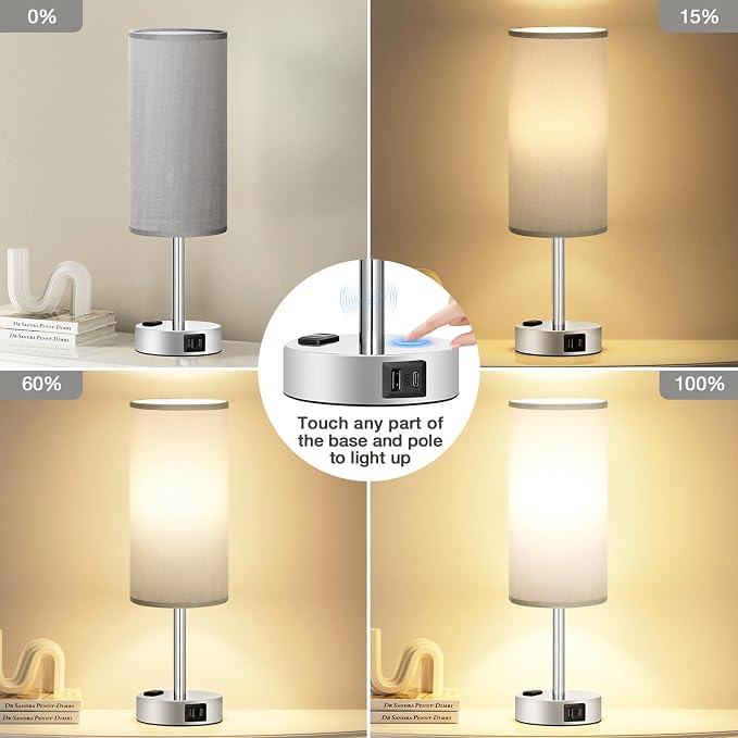 Grey Nightstand Table Lamp for Bedroom - Image 2