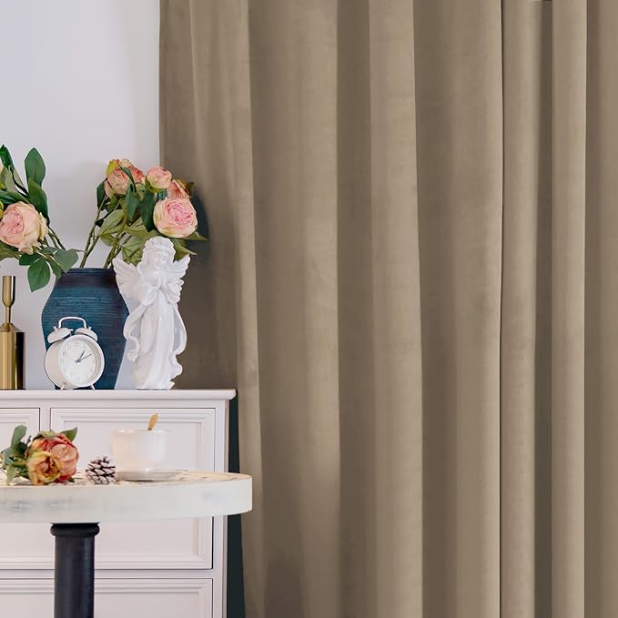 BGment Taupe Velvet Curtains Blackout Curtains - Image 8