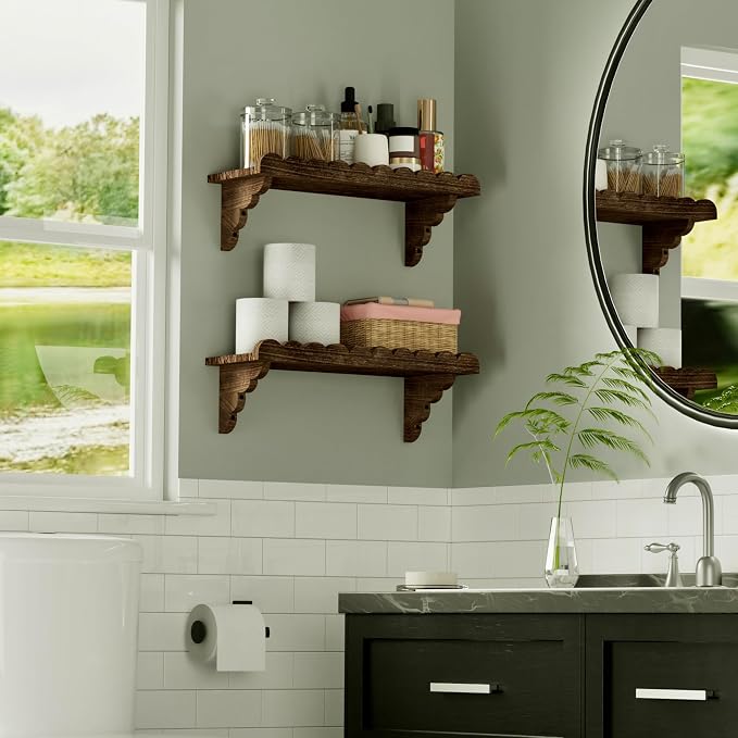 Scalloped Wood Wall Shelf – 17 Inch Floating Shelf - Image 5