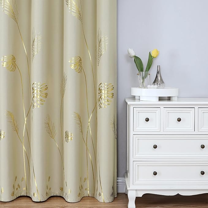 Elegant Natural Palm Leaf and Wheat Blackout Curtains Sunlight Blocking Noise - Image 2