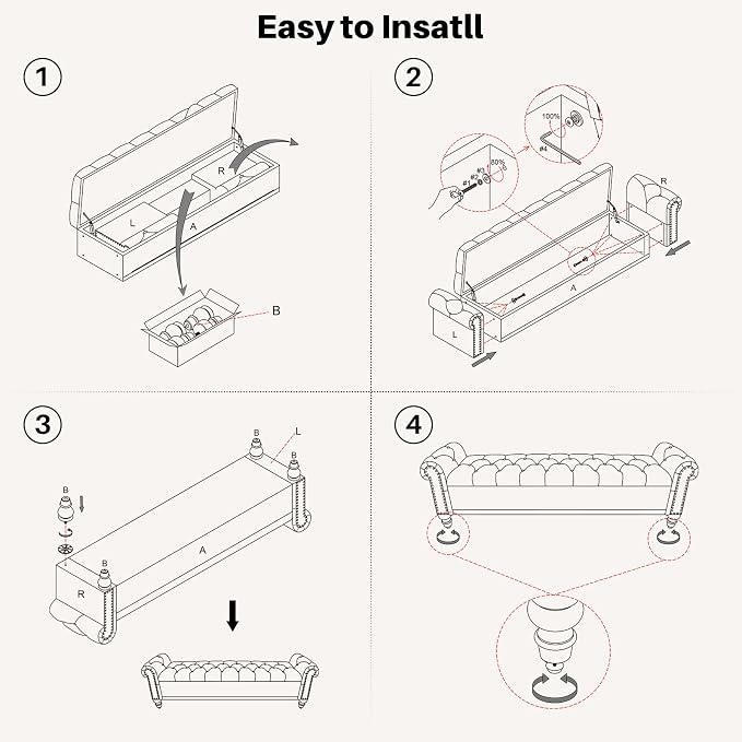 SOFTHION 67" Storage Bench for Bedroom, Chenille Upholstered, Light Grey | King - Image 8