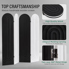 Wood Room Divider and Folding Privacy Screen 4 Panel White Black | Arched Room - Image 6