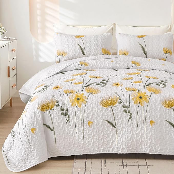 Dinjoy Floral Quilt Set Queen Size by DINJOY