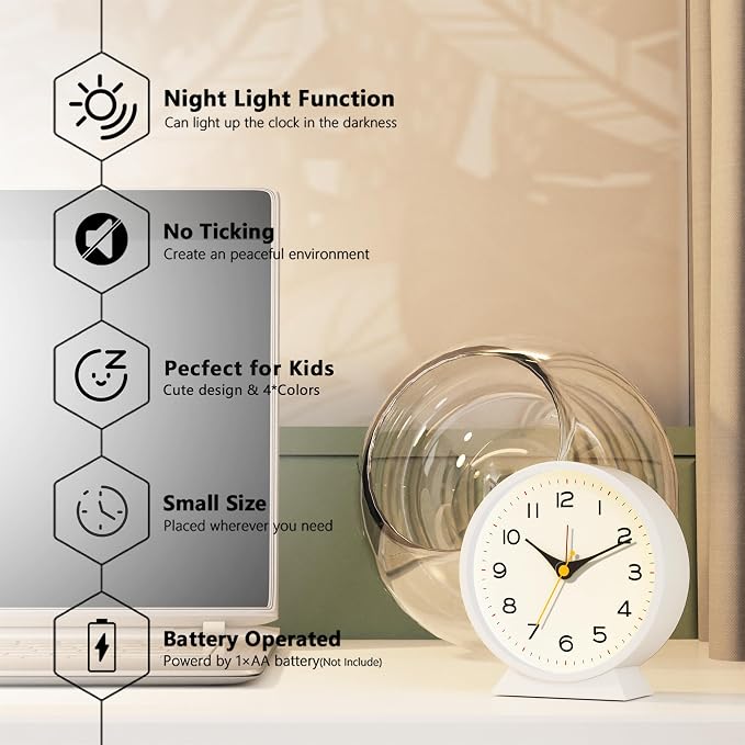 AYRELY® 4.5" Analog Alarm Clock, Small Retro Desk Clock and Table Clock | - Image 2