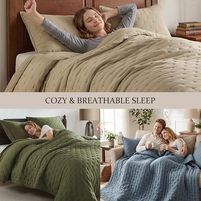 ROARINGWILD Sage Green Twin Size Quilt Bedding Set, Lightweight Soft Bedspread - Image 5