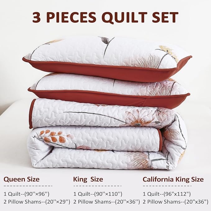 Dinjoy King Size Quilt Set, Floral Bedspread Coverlet Set - Image 6