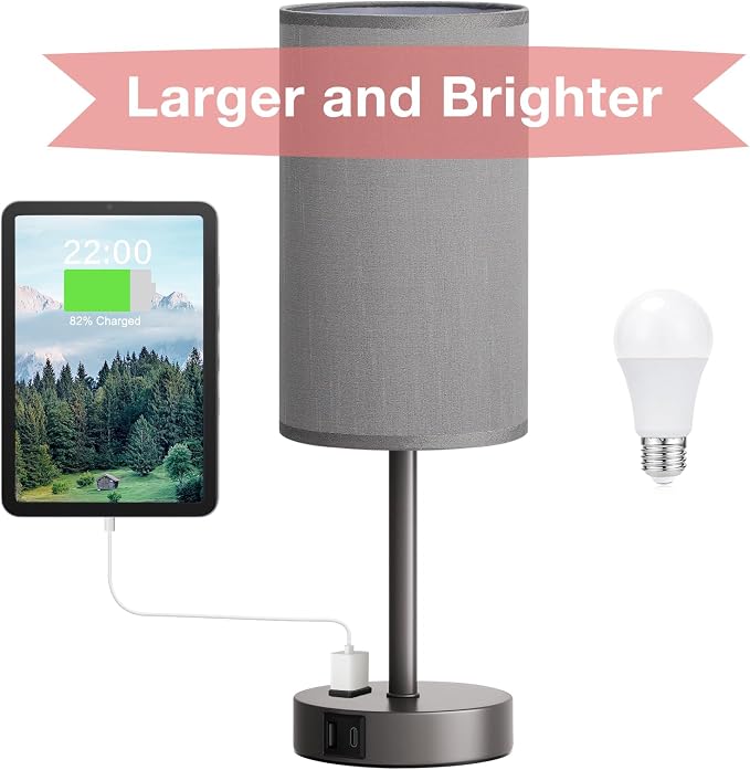 Grey Nightstand Bedroom Lamp - Image 8