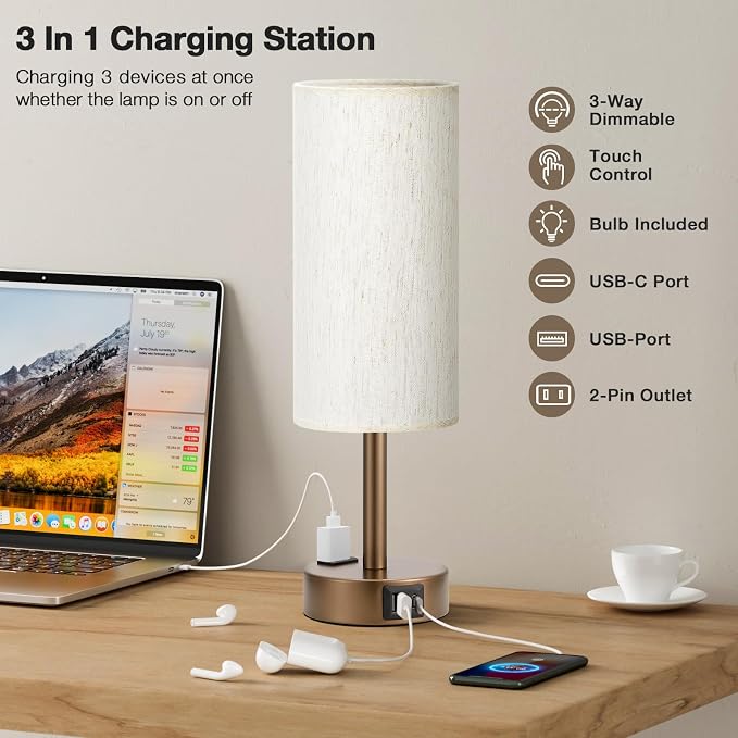 Brown Bedside Table Lamp for Bedroom - Image 2