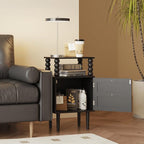 Nightstand with Storage Drawer and Open Wood Shelf, Solid Wood Legs | - Image 6