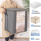 Blanket Storage Bags 120L for Comforter Clothes Bedding Sheet 4 Pack Grey | - Image 2