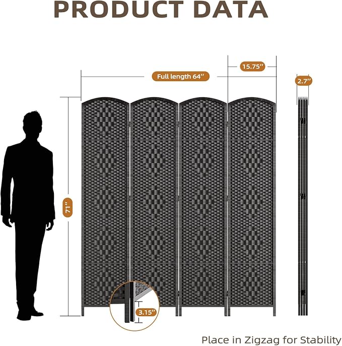HALLYBEE Room Divider Panel, 4 Panel Partition Room Dividers Screen, Privacy - Image 2