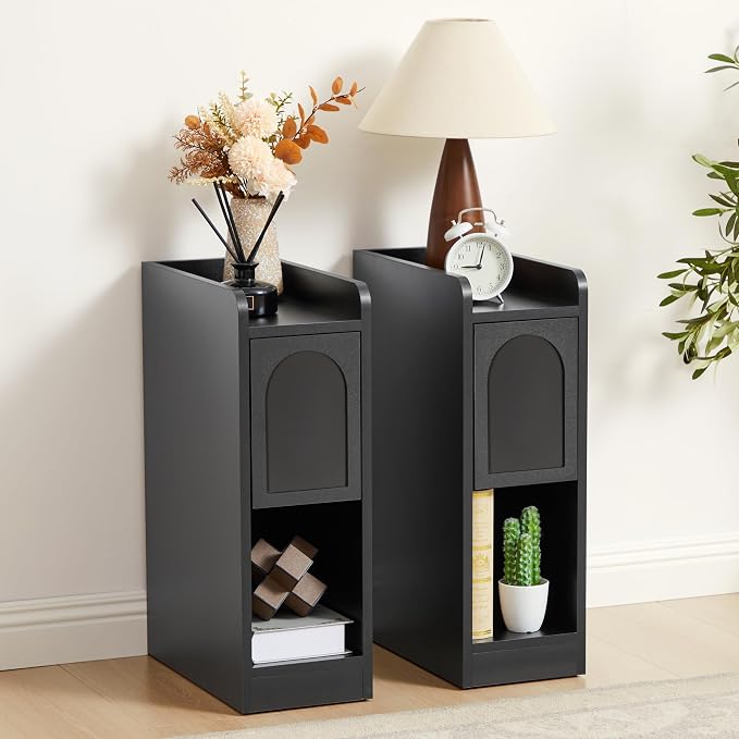 Narrow Nightstands Set of 2, Slim Bedside Tables - Image 8