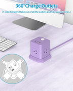 FDTEK Cube Power Strip USB C, 4 Outlets 3 USB 10 FT Extension Cord Purple | - Image 4