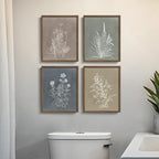 Framed Boho Botanical Wall Art for Bathroom, 4 Piece Rustic Floral Canvas by Cuspin
