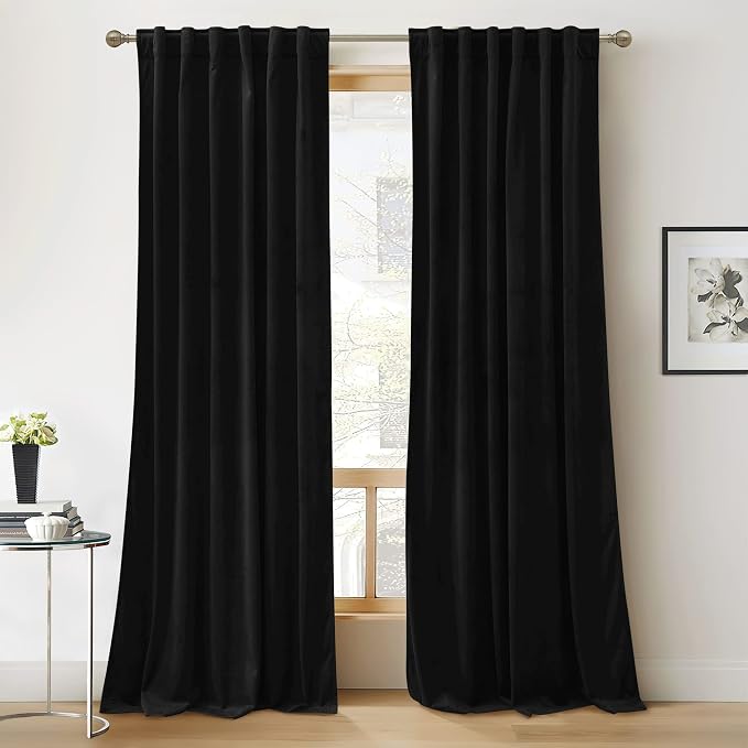 RYB HOME Black Velvet Blackout Curtains 84 inches by RYBHOME