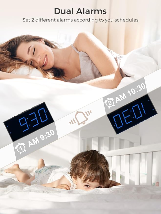 Digital Alarm Clock for Bedroom, 7.5-Inch Large Display, Dual Alarms | Big LED - Image 3