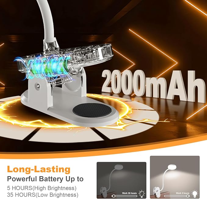Cordless Reading Lamp with Clamp, 3.5'' Rechargeable LED Clip Light - Image 6