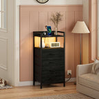 Night Stand with Charging Station, Tall Bedside Table - Image 2