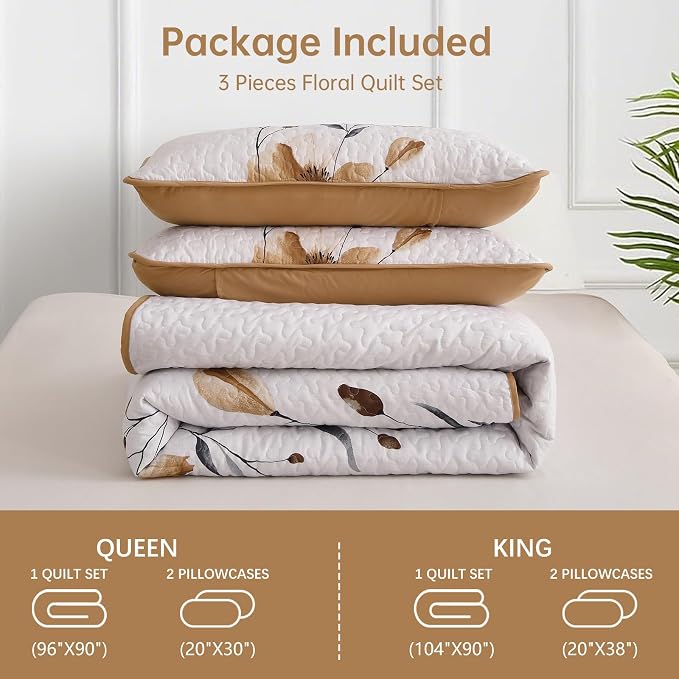 Mybedsoul Full/Queen Quilt Set Brown, Reversible Polyester Coverlet Set - Image 7
