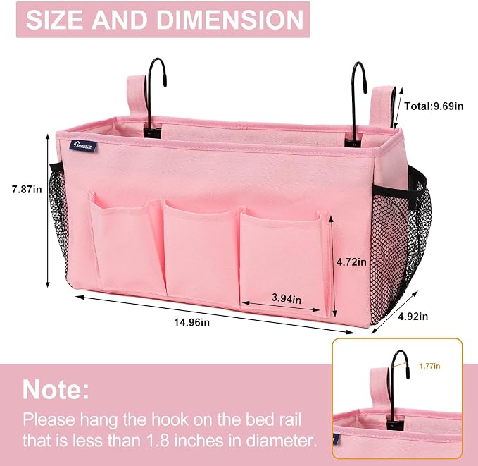 Surblue Bedside Organizer with Hook Caddy Hanging Storage Bag with Adjustable - Image 6