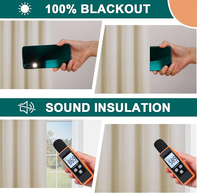 Diraysid 100% Blackout Curtains Light Beige Linen Curtains - Image 6
