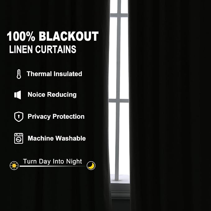 Joywell 100% Blackout Linen Curtains 84 Inch Long - Image 3