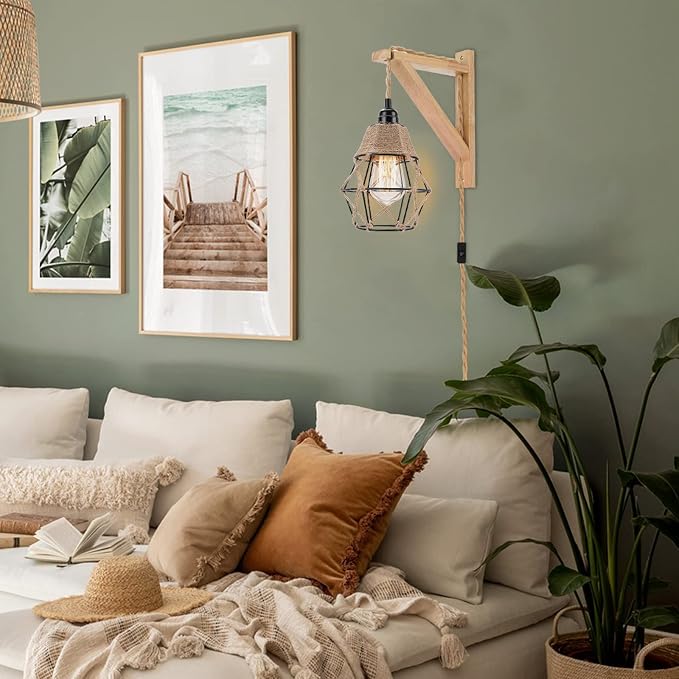 Frideko Plug in Wall Sconce Boho Farmhouse Hanging Wall Lamp - Image 9