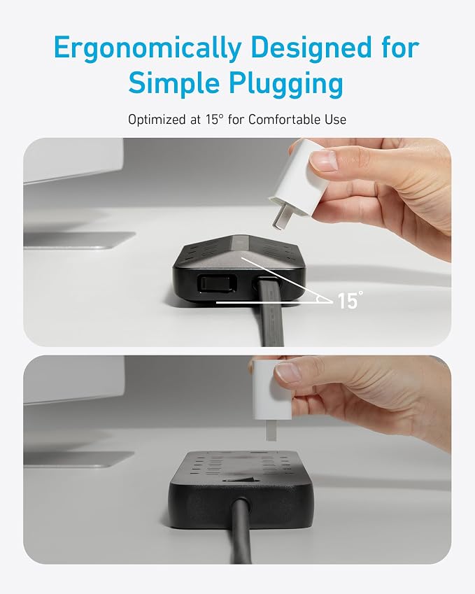 Anker Power Strip with 300J Surge Protector, 5ft Outlet Extender, 6AC | Flat - Image 4