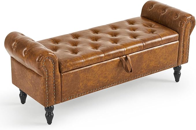 Storage Ottoman Bench, Leather Benches End of Bed Bench by FurnilivingFurnitureforHome