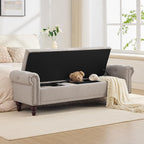 SOFTHION 67" Storage Bench for Bedroom, Linen Upholstered, Light Brown | King by SofthionDesign