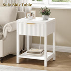 Night Stand Set 2, Fluted Wood Nightstands w/Charging Station - Image 2