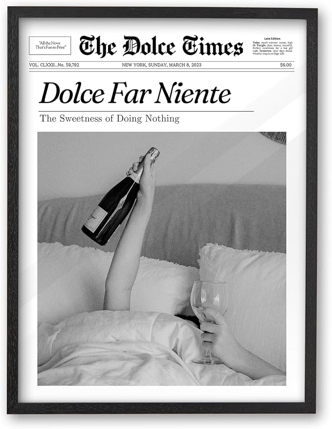 iHery Small 8x10in Dolce Far Niente Framed Newspaper Wall Art | Premium Black by iHery