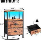 Night Stand Set 2 with Charging Station, LED Light, 2 Drawers, Rustic Brown | - Image 3