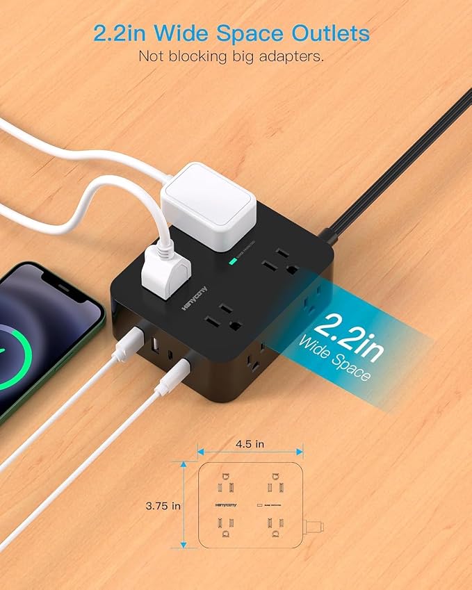 Power Strip Surge Protector, 5Ft Flat Extension Cord - Image 5